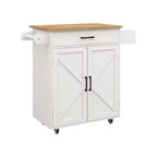Desserte de cuisine roulante blanche, dessus en bois d'hévéa, étagères réglables, porte-serviettes/porte-épices