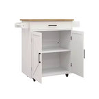Desserte de cuisine roulante blanche, dessus en bois d'hévéa, étagères réglables, porte-serviettes/porte-épices