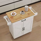 Desserte de cuisine roulante blanche, dessus en bois d'hévéa, étagères réglables, porte-serviettes/porte-épices