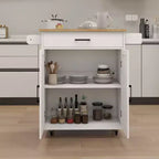 Desserte de cuisine roulante blanche, dessus en bois d'hévéa, étagères réglables, porte-serviettes/porte-épices