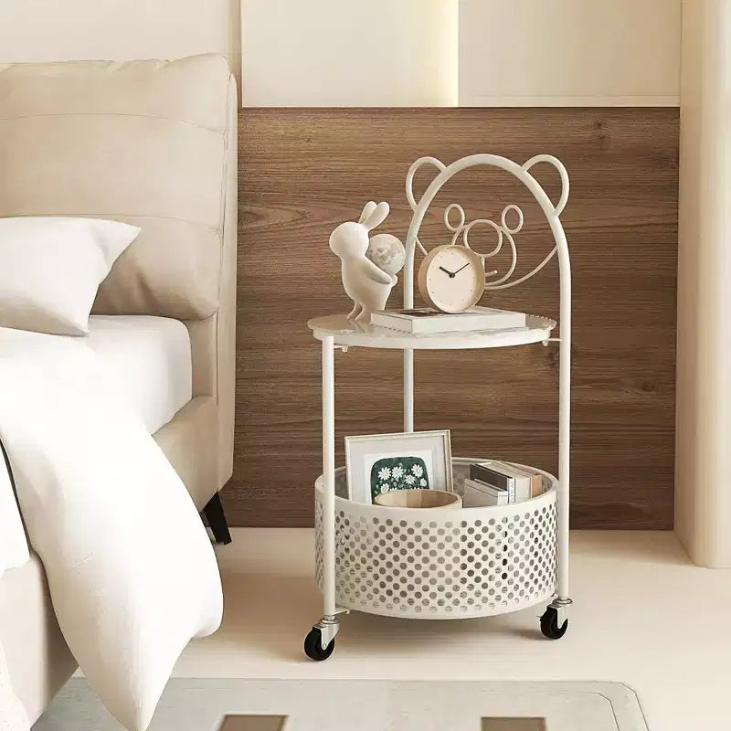 Table Basse Mobile en Verre à 2 Niveaux avec Panier de Rangement Motif Ours