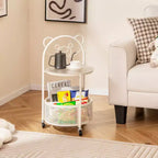 Table Basse Mobile en Verre à 2 Niveaux avec Panier de Rangement Motif Ours