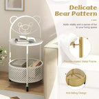 Table Basse Mobile en Verre à 2 Niveaux avec Panier de Rangement Motif Ours