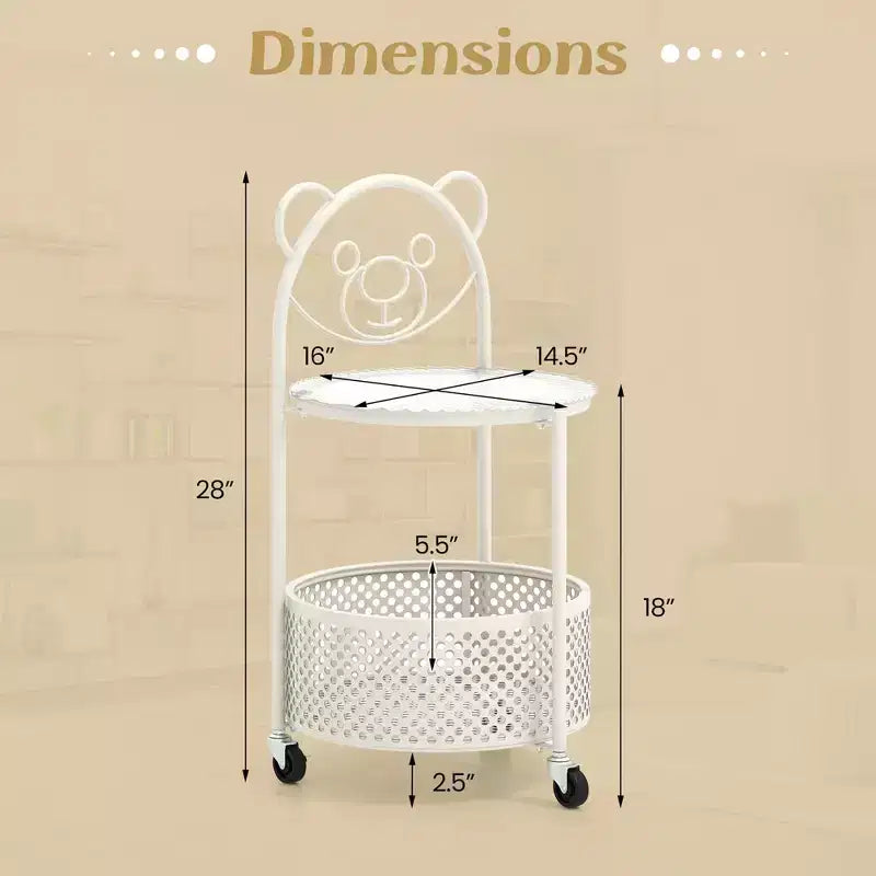 Table Basse Mobile en Verre à 2 Niveaux avec Panier de Rangement Motif Ours