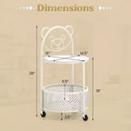 Table Basse Mobile en Verre à 2 Niveaux avec Panier de Rangement Motif Ours