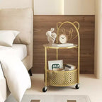 Table Basse Mobile en Verre à 2 Niveaux avec Panier de Rangement Motif Ours