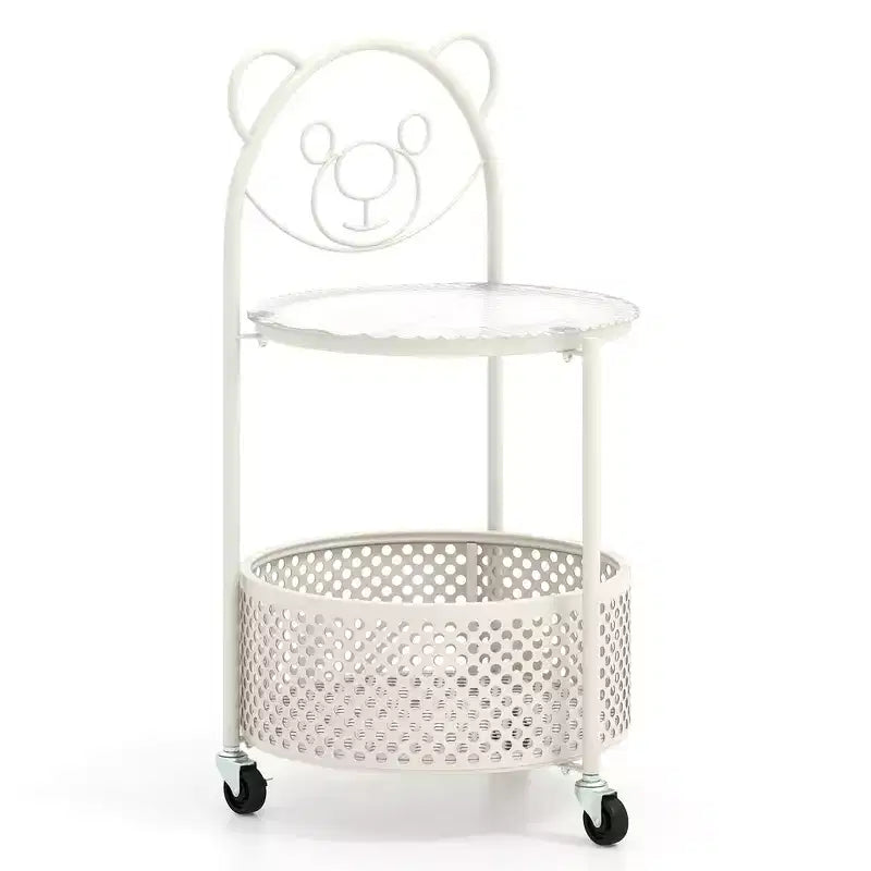Table Basse Mobile en Verre à 2 Niveaux avec Panier de Rangement Motif Ours