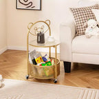 Table Basse Mobile en Verre à 2 Niveaux avec Panier de Rangement Motif Ours