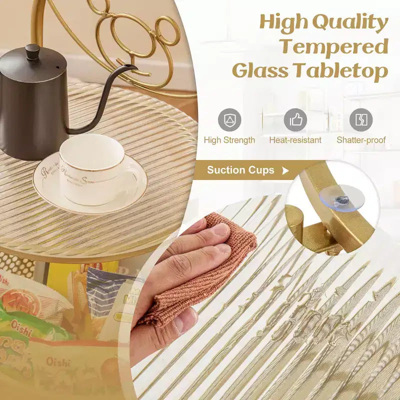Table Basse Mobile en Verre à 2 Niveaux avec Panier de Rangement Motif Ours