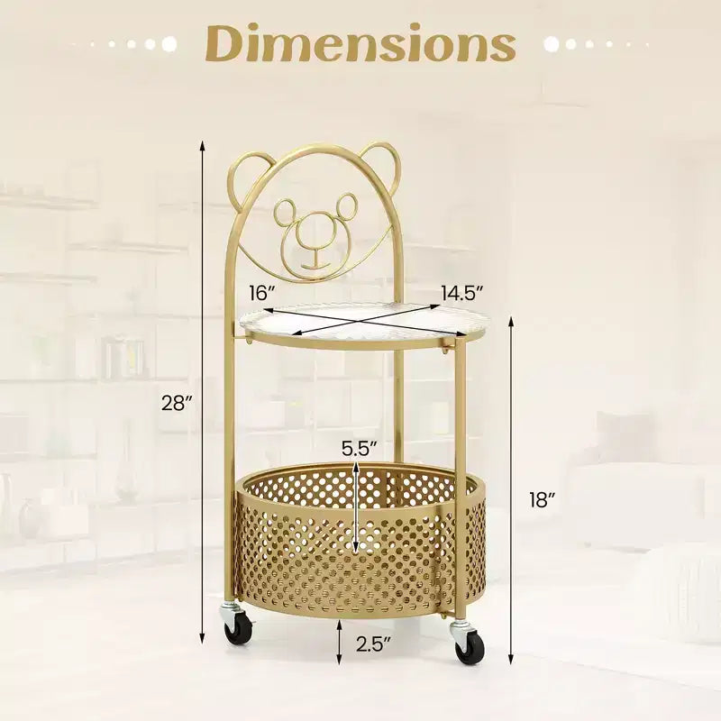 Table Basse Mobile en Verre à 2 Niveaux avec Panier de Rangement Motif Ours
