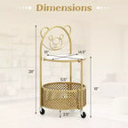 Table Basse Mobile en Verre à 2 Niveaux avec Panier de Rangement Motif Ours