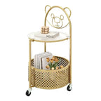 Costway 2-Tier Mobile Glass Coffee Table w/ Bear Pattern Storage Basket