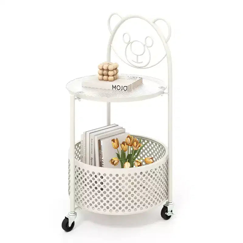 Table Basse Mobile en Verre à 2 Niveaux avec Panier de Rangement Motif Ours