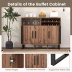 Meuble Bar à Boissons avec 3 Portes et Étagères Réglables, Buffet avec Range-Bouteilles à 2 Niveaux