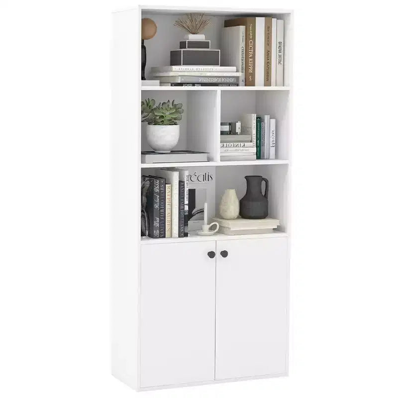 Costway 5-Tier Bookcase Freestanding Storage Cabinet w/ Adjustable Shelf & 2-Door Cabinet
