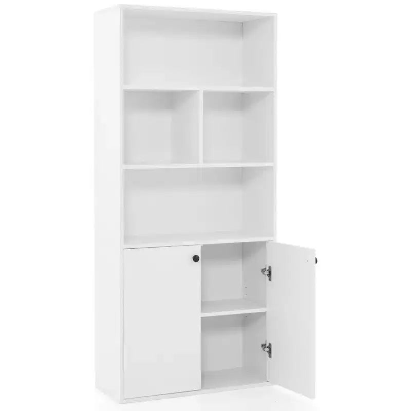 Bibliothèque à 5 niveaux Armoire de rangement autonome avec étagère réglable et meuble à 2 portes