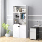 Bibliothèque à 5 niveaux Armoire de rangement autonome avec étagère réglable et meuble à 2 portes