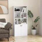 Bibliothèque à 5 niveaux Armoire de rangement autonome avec étagère réglable et meuble à 2 portes