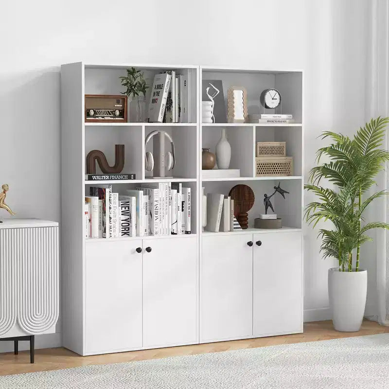 Bibliothèque à 5 niveaux Armoire de rangement autonome avec étagère réglable et meuble à 2 portes