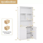 Bibliothèque à 5 niveaux Armoire de rangement autonome avec étagère réglable et meuble à 2 portes