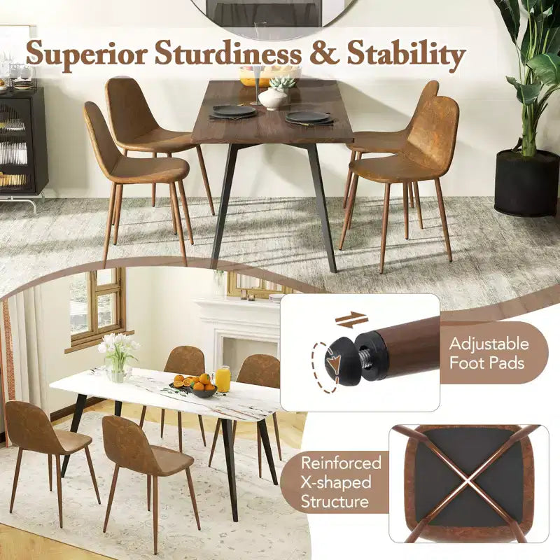 Lot de 4 chaises de salle à manger en similicuir PU avec pieds en métal
