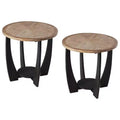 COZAYH Rustic Farmhouse Round End Table, Storage Shelf for Living Room, Set of 2