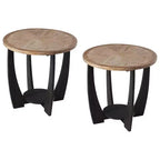 COZAYH Rustic Farmhouse Round End Table, Storage Shelf for Living Room, Set of 2