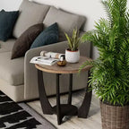 Table d'appoint ronde rustique pour salon, avec étagère de rangement, lot de 2