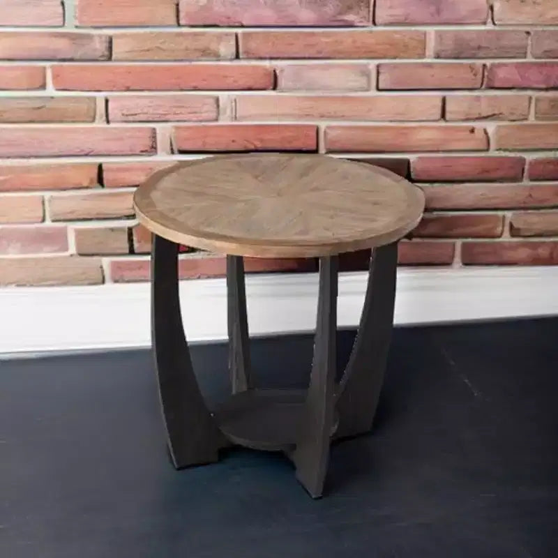 Table d'appoint ronde rustique pour salon, avec étagère de rangement, lot de 2