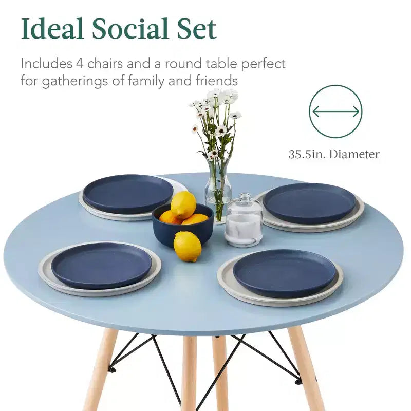 Ensemble de salle à manger compact mid-century moderne 5 pièces avec 4 chaises, pieds en bois