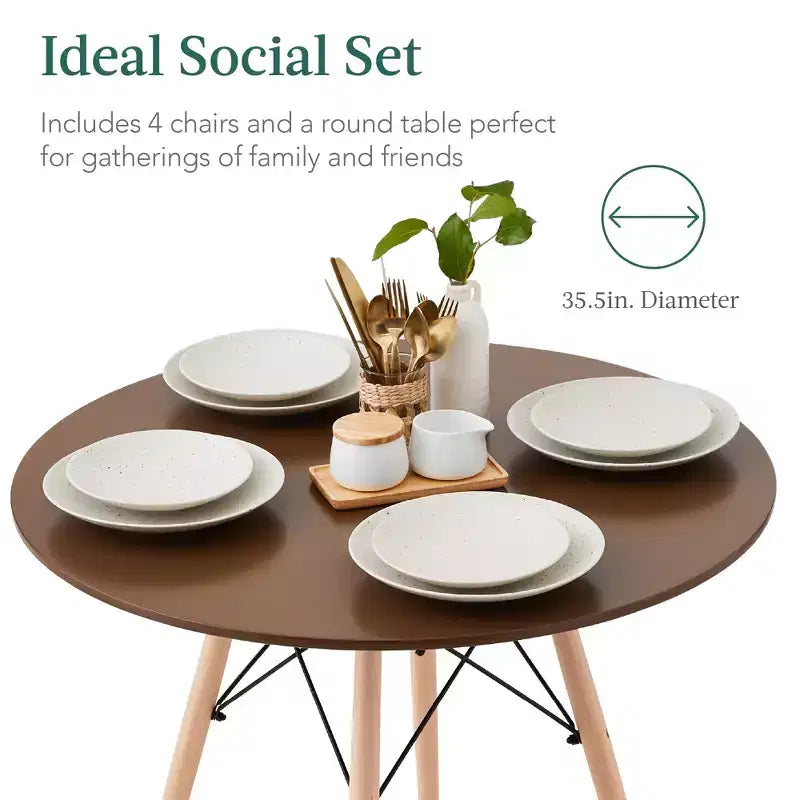 Ensemble de salle à manger compact mid-century moderne 5 pièces avec 4 chaises, pieds en bois