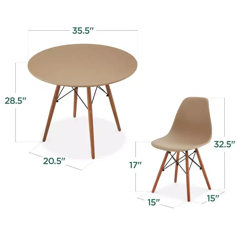 Ensemble de salle à manger compact mid-century moderne 5 pièces avec 4 chaises, pieds en bois