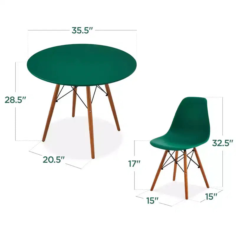 Ensemble de salle à manger compact mid-century moderne 5 pièces avec 4 chaises, pieds en bois