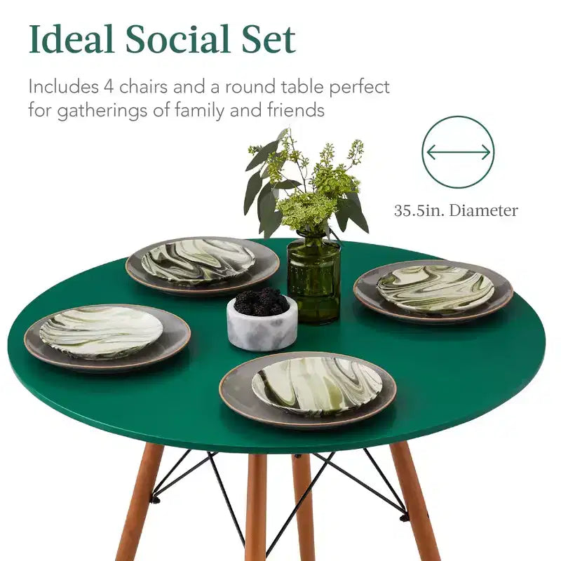 Ensemble de salle à manger compact mid-century moderne 5 pièces avec 4 chaises, pieds en bois