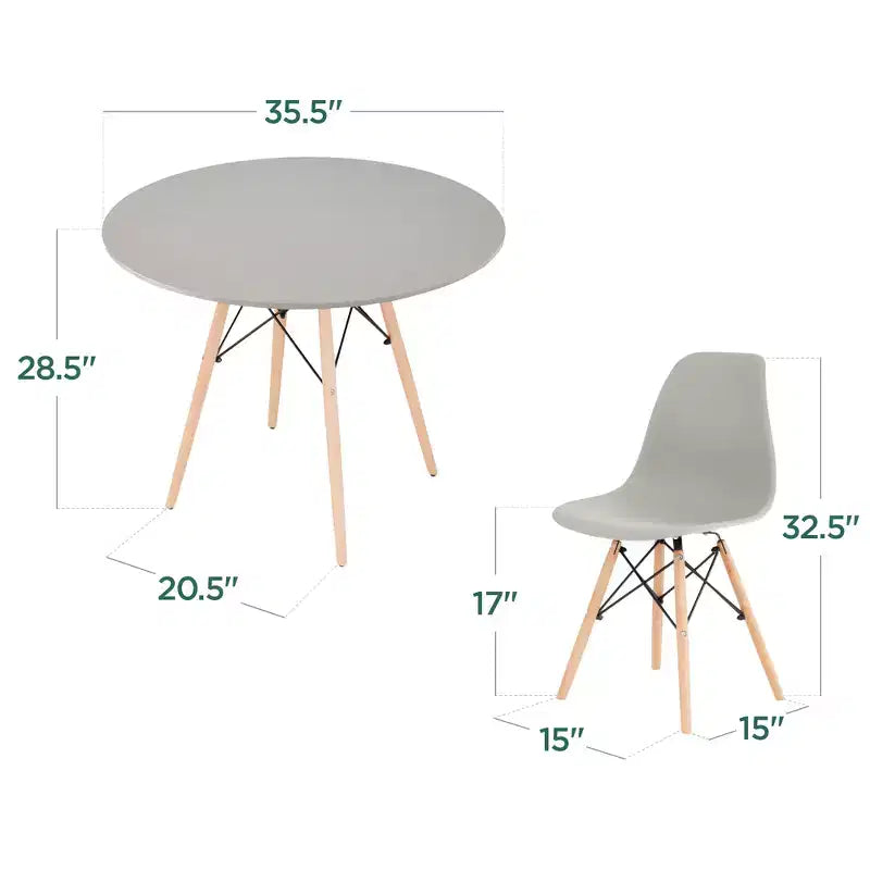 Ensemble de salle à manger compact mid-century moderne 5 pièces avec 4 chaises, pieds en bois