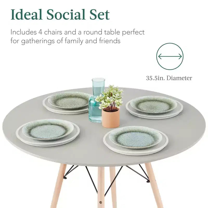 Ensemble de salle à manger compact mid-century moderne 5 pièces avec 4 chaises, pieds en bois