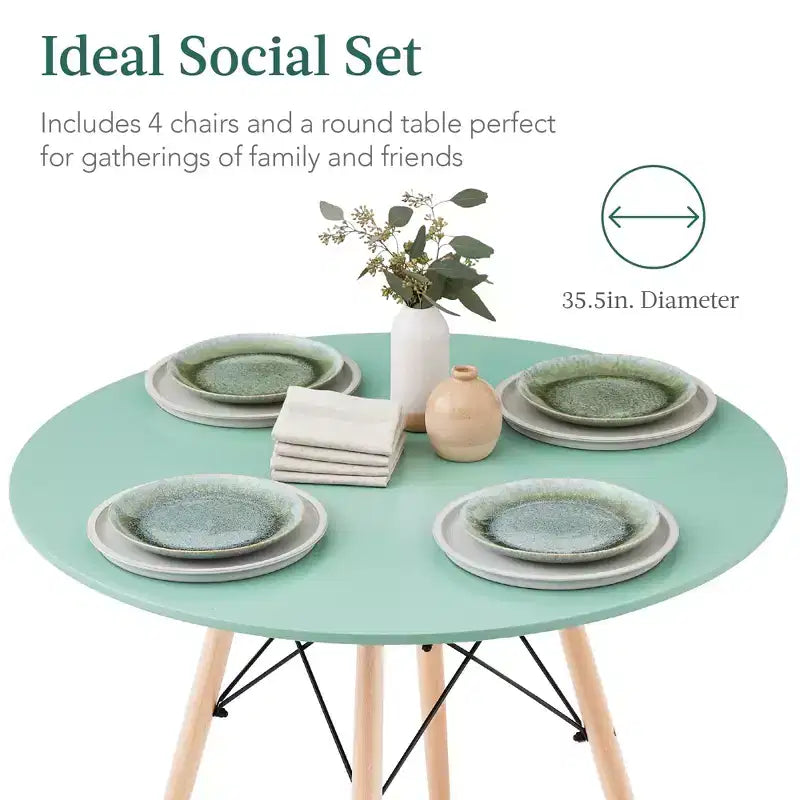 Ensemble de salle à manger compact mid-century moderne 5 pièces avec 4 chaises, pieds en bois