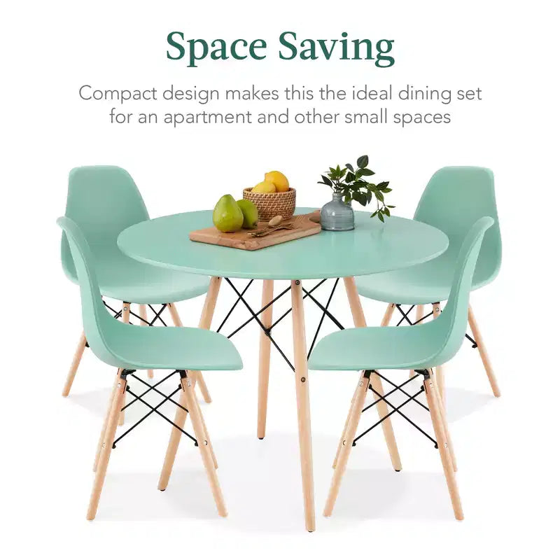 Ensemble de salle à manger compact mid-century moderne 5 pièces avec 4 chaises, pieds en bois