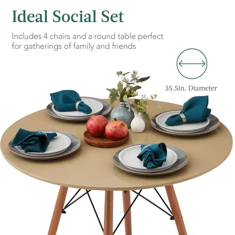 Ensemble de salle à manger compact mid-century moderne 5 pièces avec 4 chaises, pieds en bois