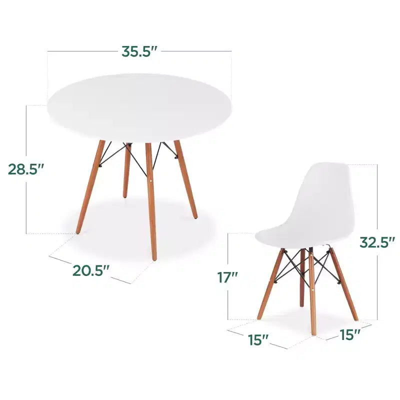 Ensemble de salle à manger compact mid-century moderne 5 pièces avec 4 chaises, pieds en bois