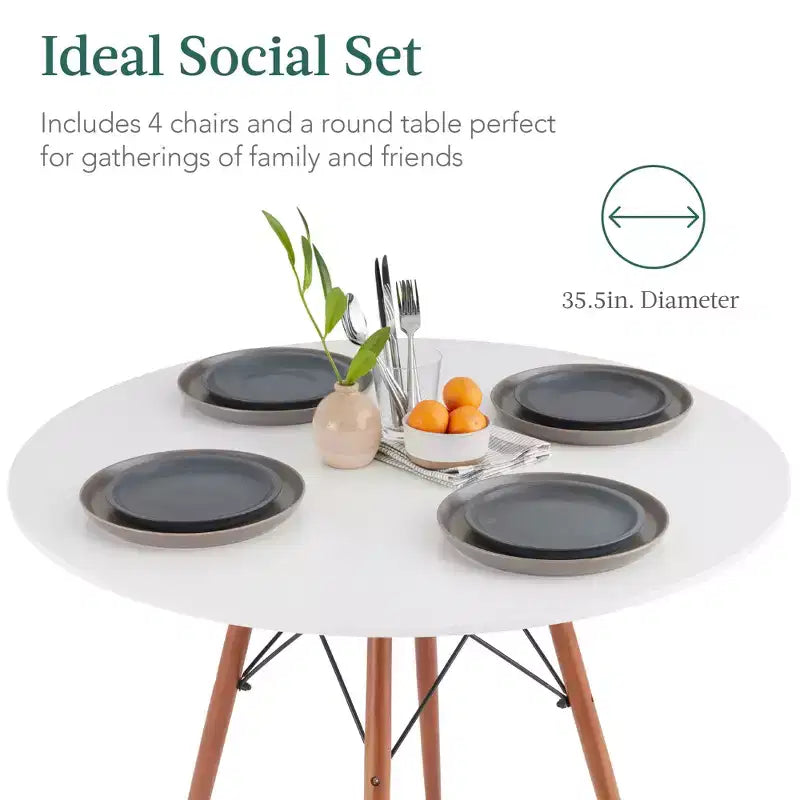 Ensemble de salle à manger compact mid-century moderne 5 pièces avec 4 chaises, pieds en bois