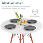 Ensemble de salle à manger compact mid-century moderne 5 pièces avec 4 chaises, pieds en bois