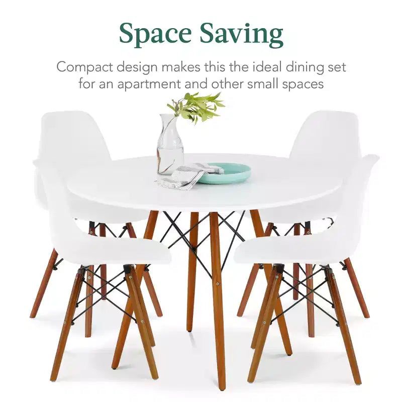 Ensemble de salle à manger compact mid-century moderne 5 pièces avec 4 chaises, pieds en bois