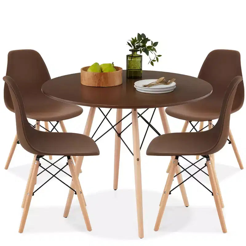Ensemble de salle à manger compact mid-century moderne 5 pièces avec 4 chaises, pieds en bois