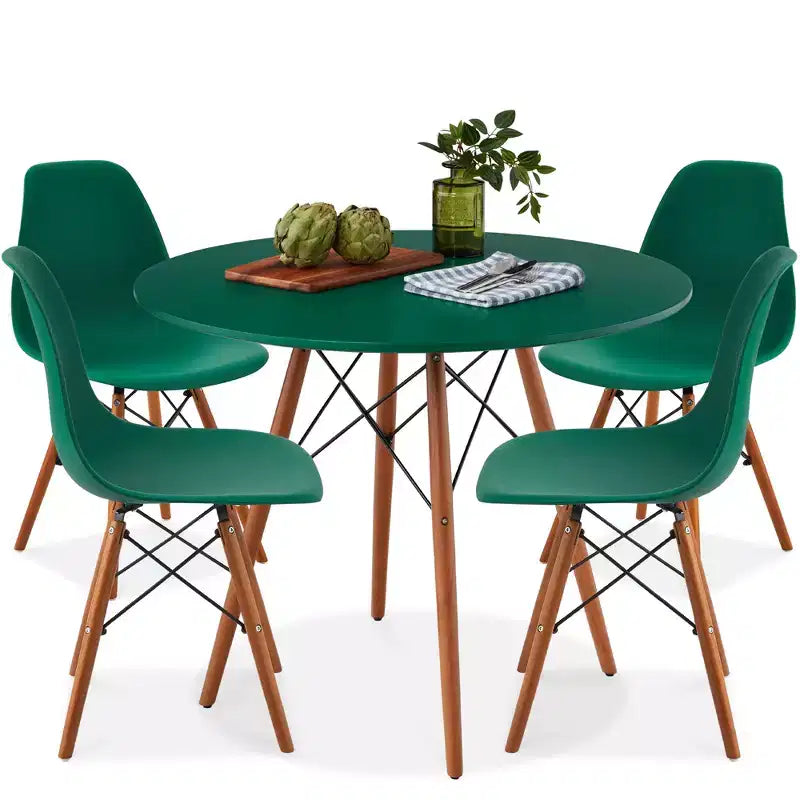 Ensemble de salle à manger compact mid-century moderne 5 pièces avec 4 chaises, pieds en bois