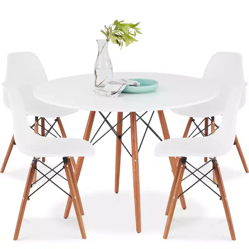 Ensemble de salle à manger compact mid-century moderne 5 pièces avec 4 chaises, pieds en bois