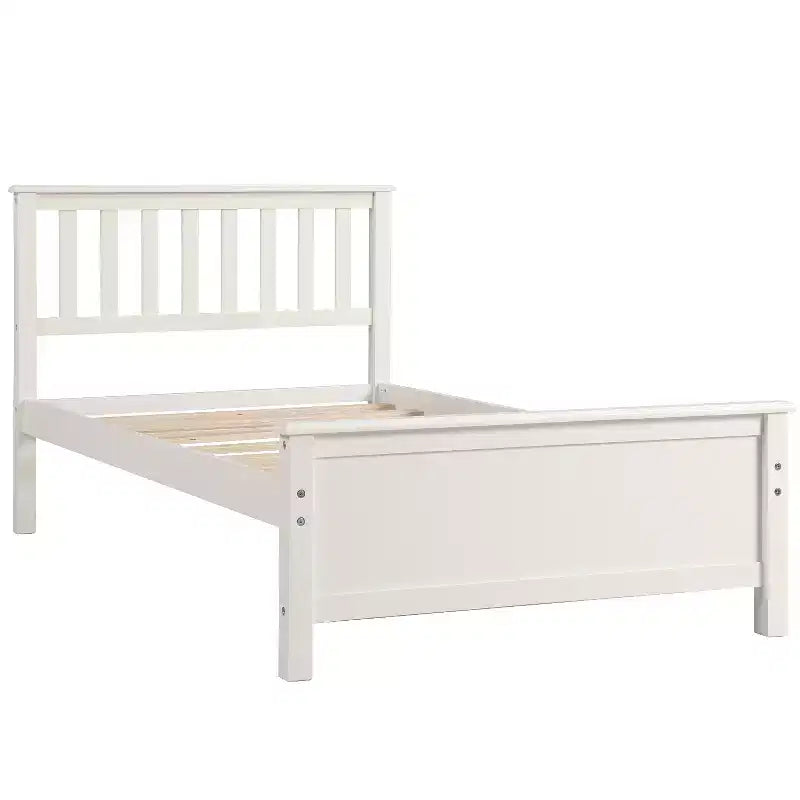 Lit plateforme double en bois avec tête de lit, pied de lit et support à lattes en bois