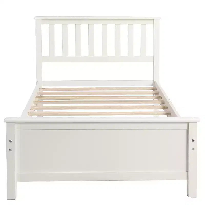 Lit plateforme double en bois avec tête de lit, pied de lit et support à lattes en bois