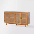 Buthrotos Living Room Solid Wood TV Stand for TVs up to 65 With 4 rattan doors | KARAT HOME