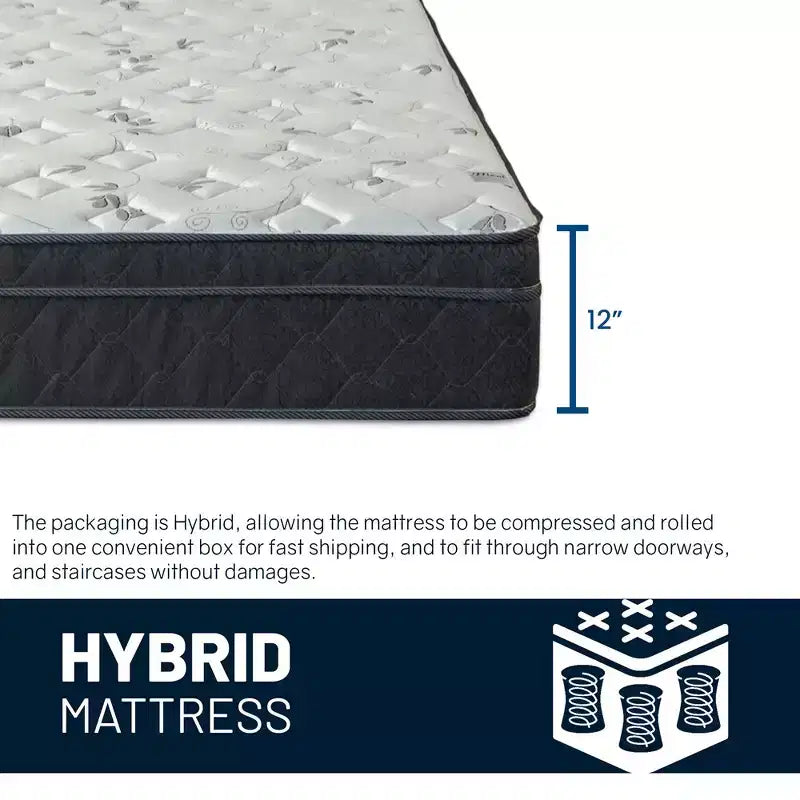 Matelas hybride simple face Euro Top mi-ferme 12 pouces, compatible avec un lit réglable